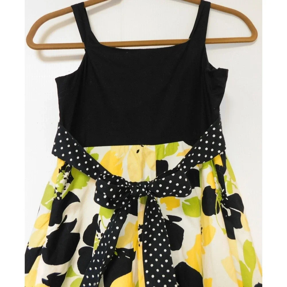 Justice Sleeveless Dress Girls Size 14 Yellow and‎ Black flowers Belted